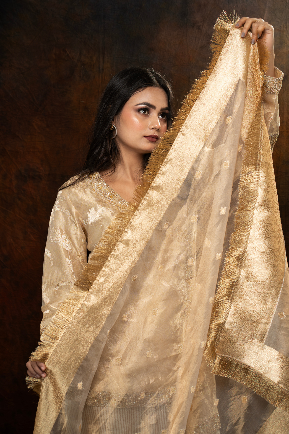 Angrakha style kurta with munga silk pant