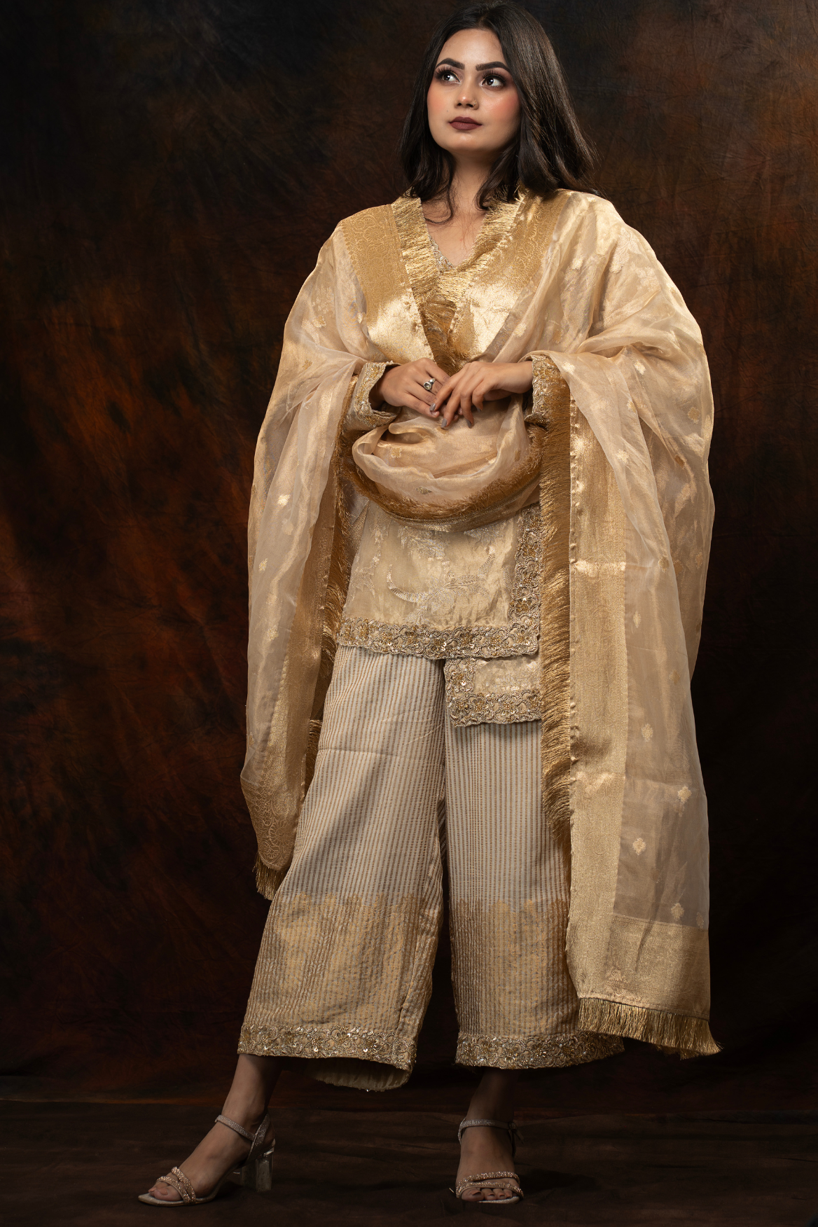 Angrakha style kurta with munga silk pant