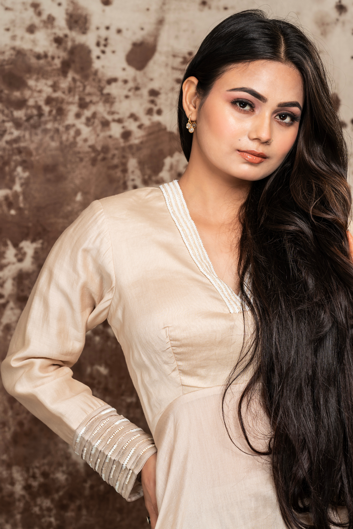 Asymmetrical anarkali with waterfall pants