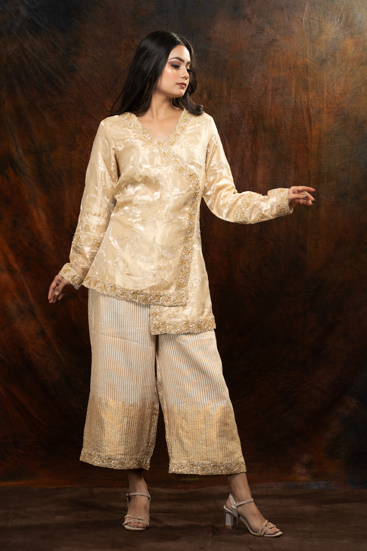 Angrakha style kurta with munga silk pant