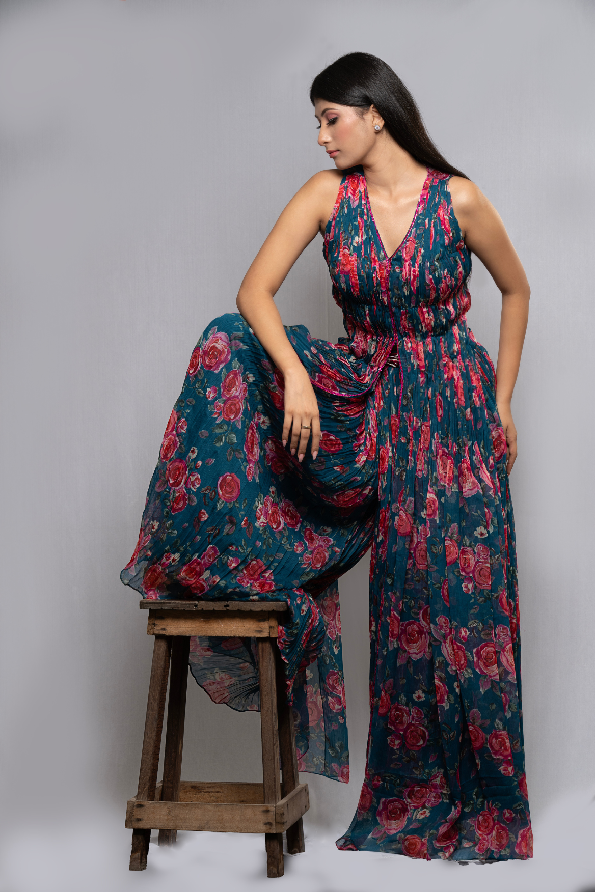 Indo-western ruched top with palazzo