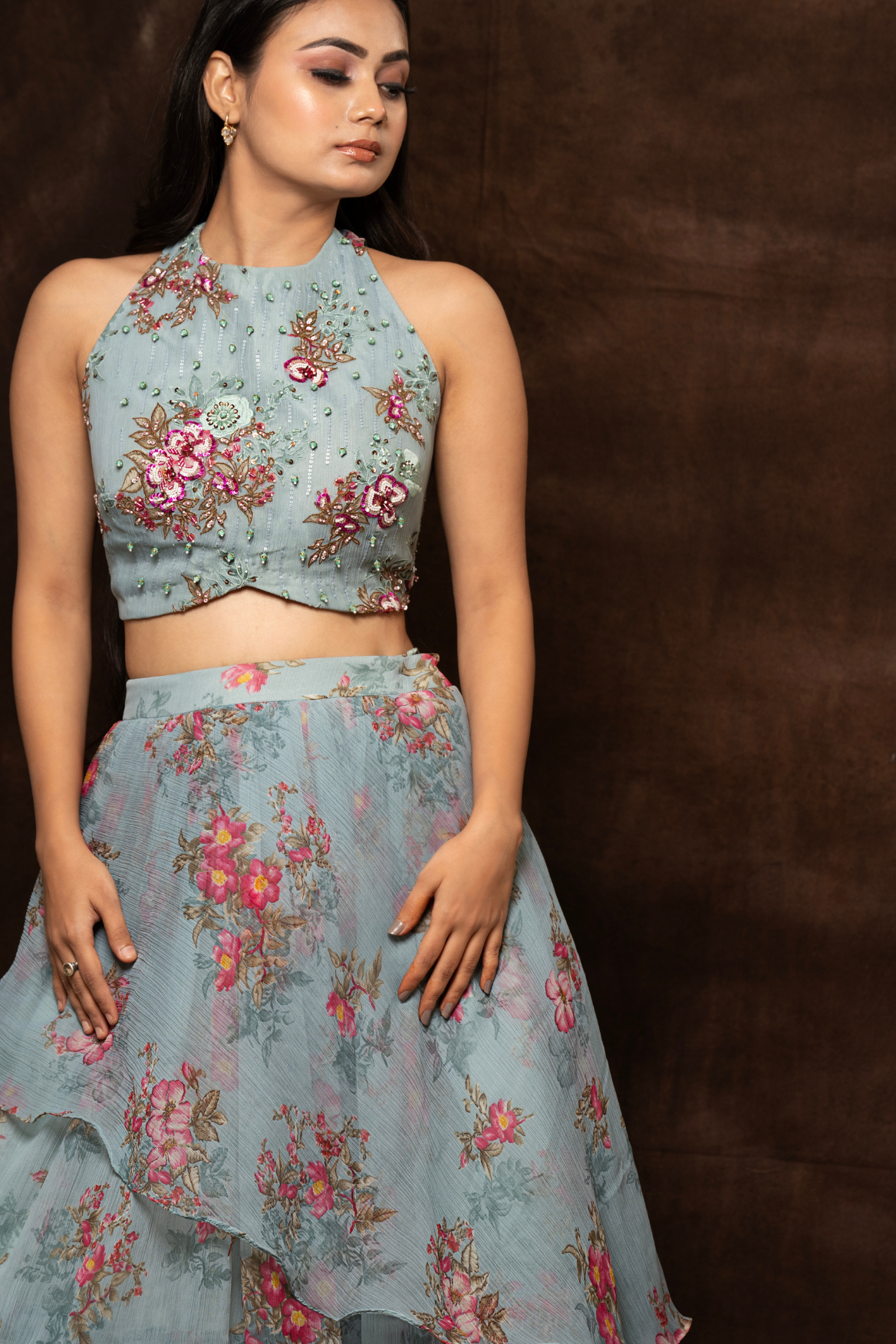 Halter top with divided skirt