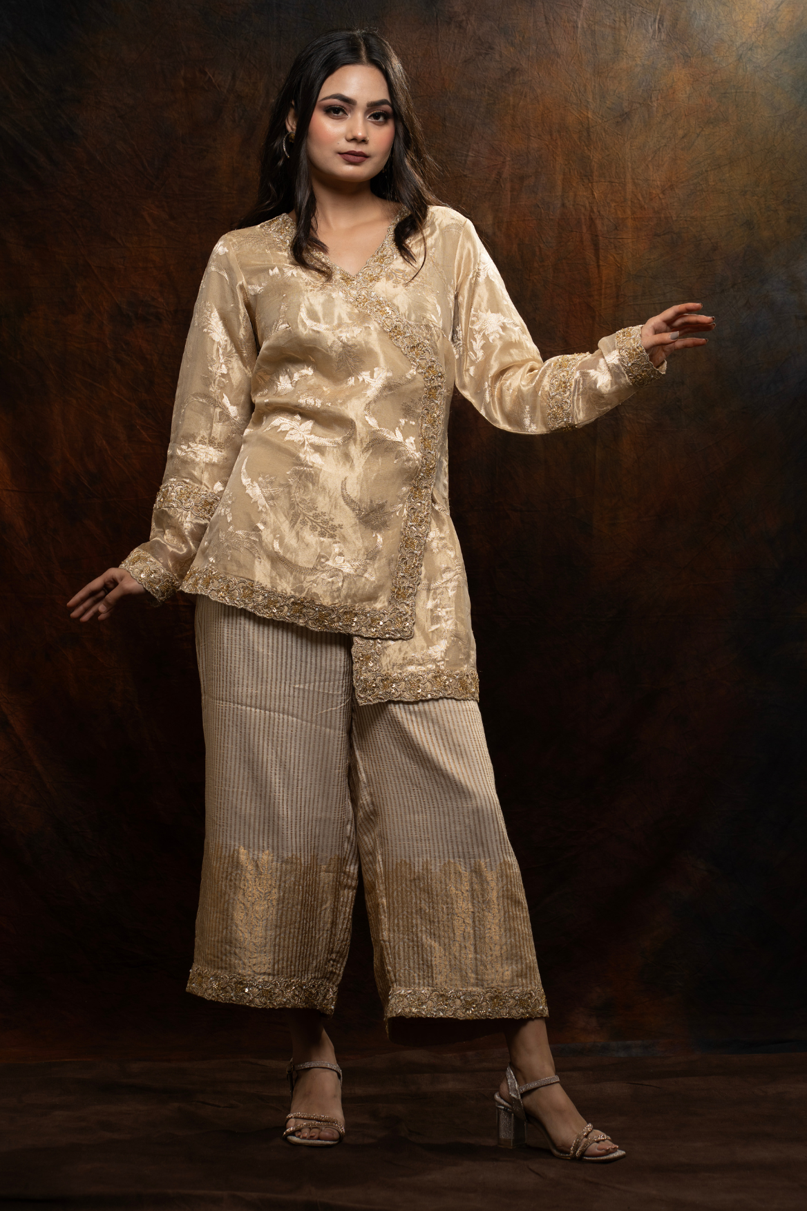 Angrakha style kurta with munga silk pant