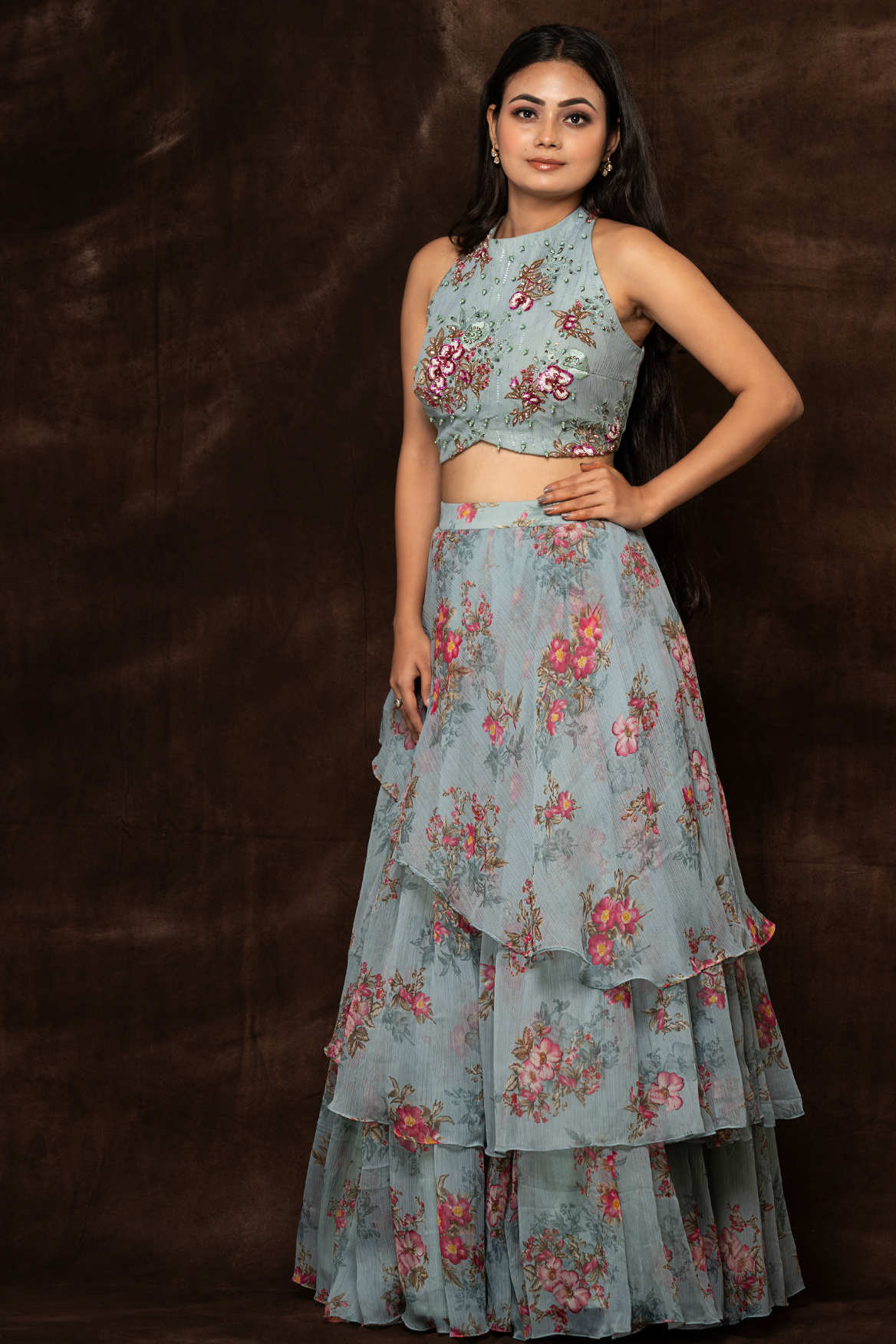 Halter top with divided skirt
