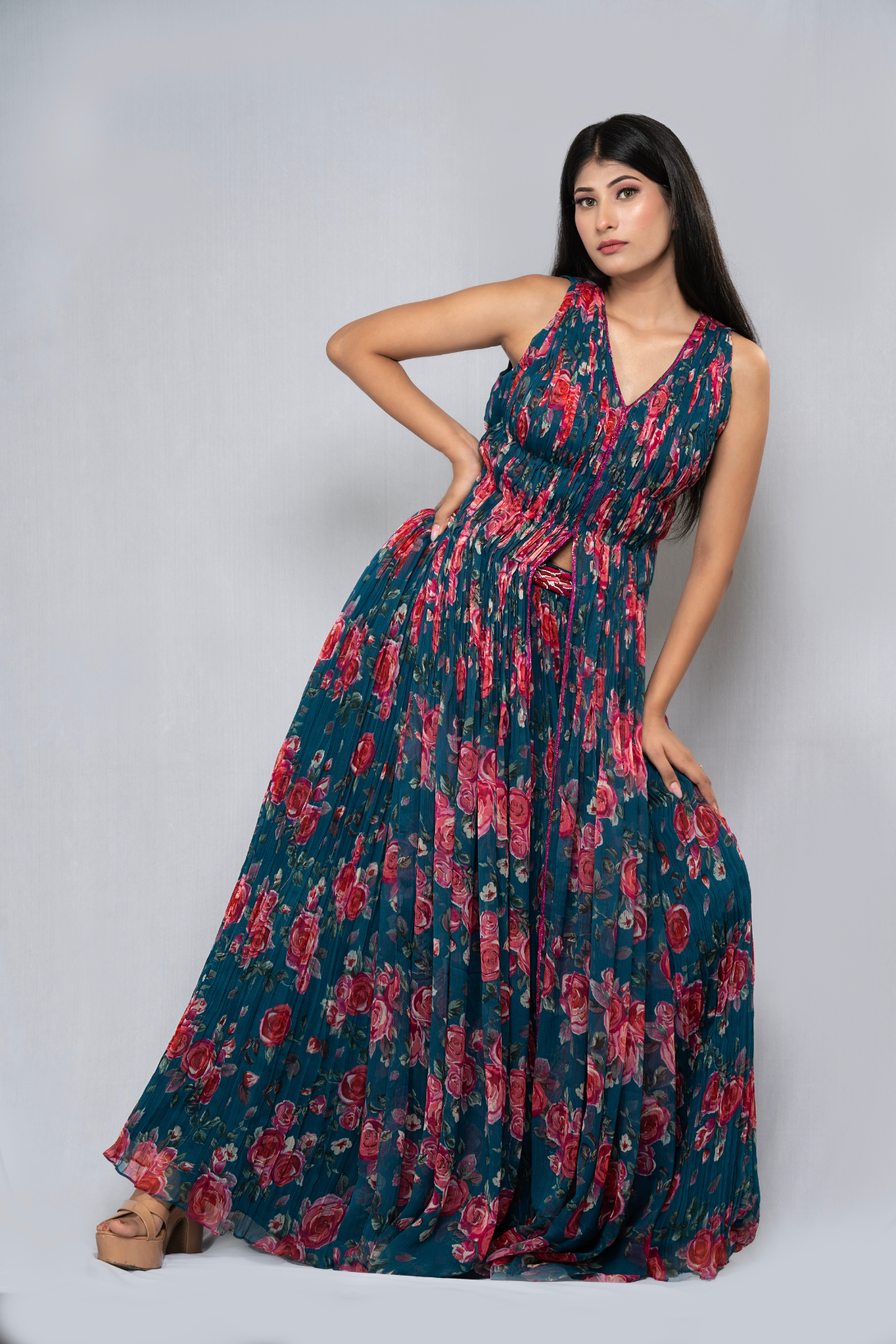 Indo-western ruched top with palazzo