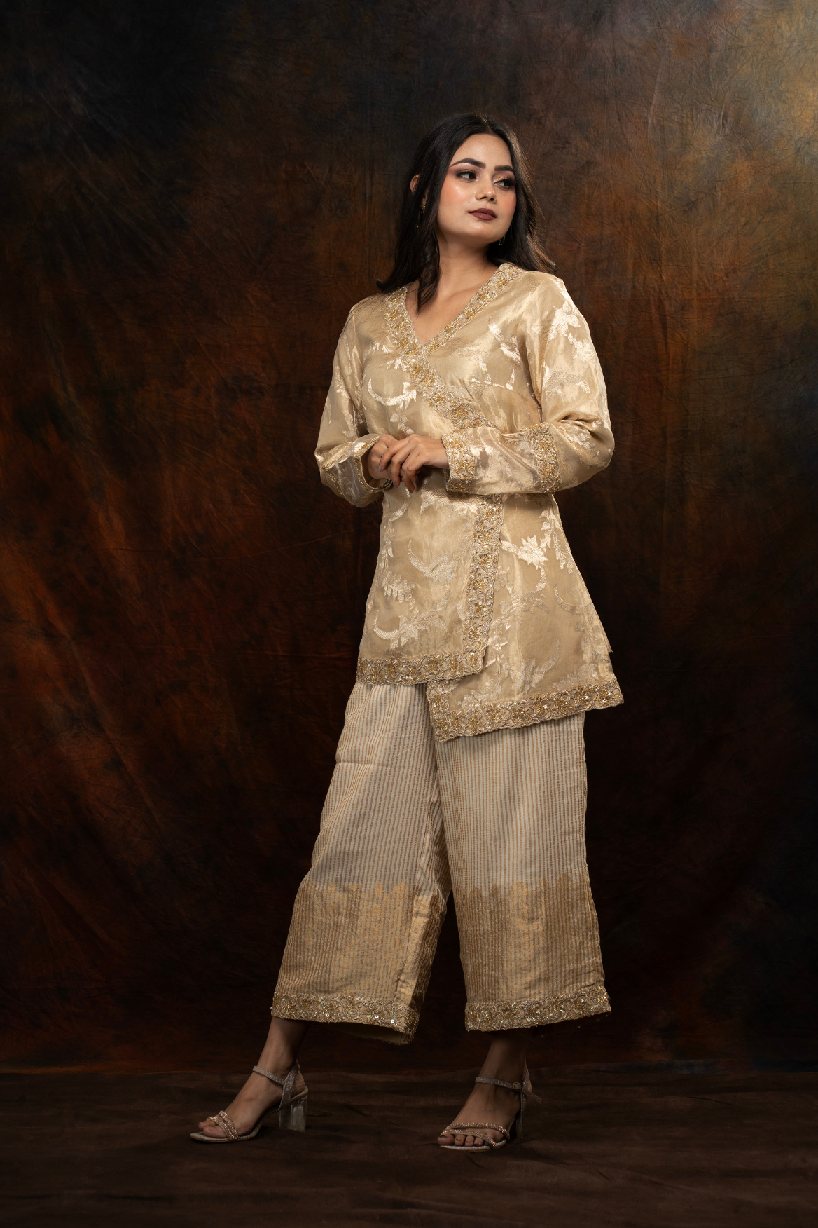 Angrakha style kurta with munga silk pant