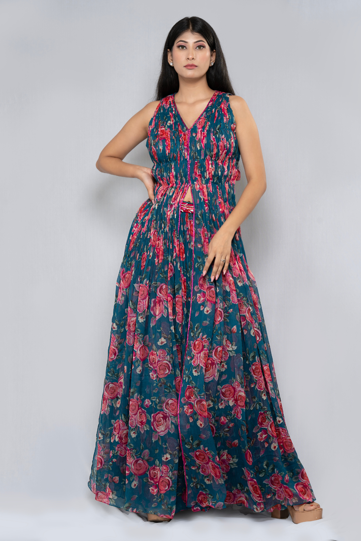 Indo-western ruched top with palazzo