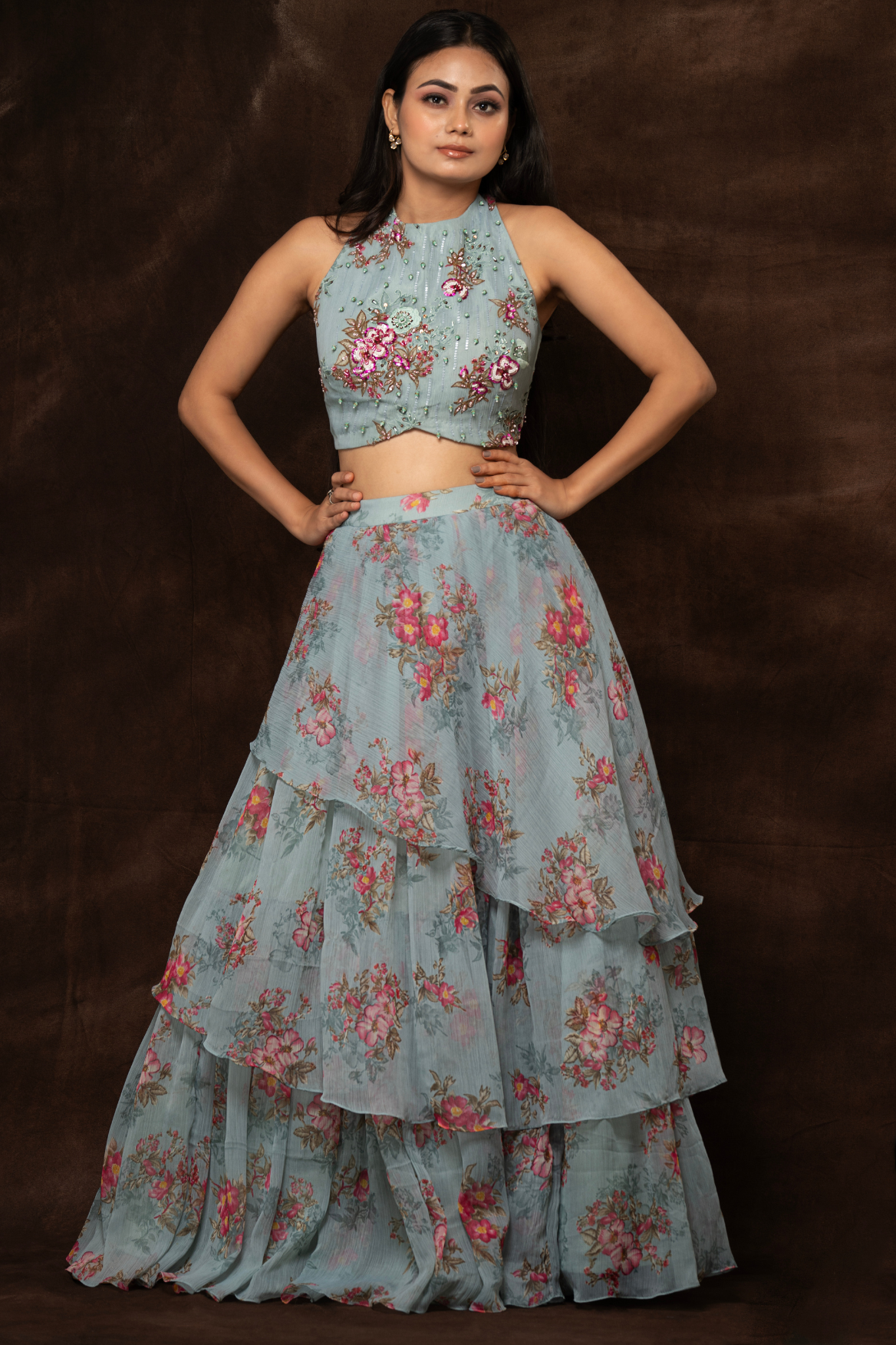 Halter top with divided skirt