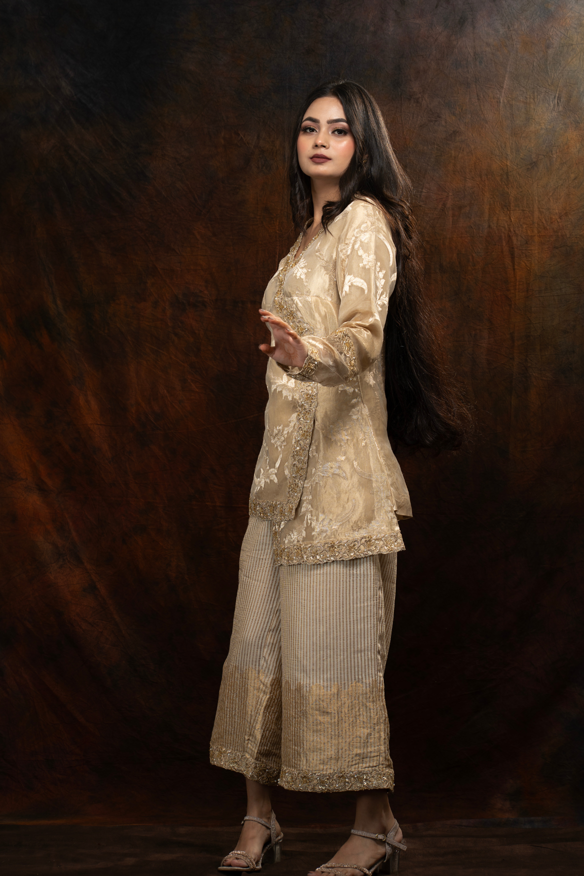 Angrakha style kurta with munga silk pant