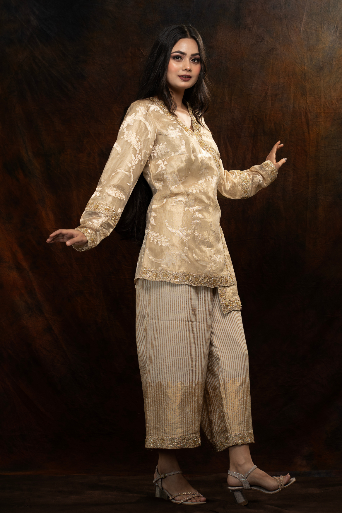 Angrakha style kurta with munga silk pant