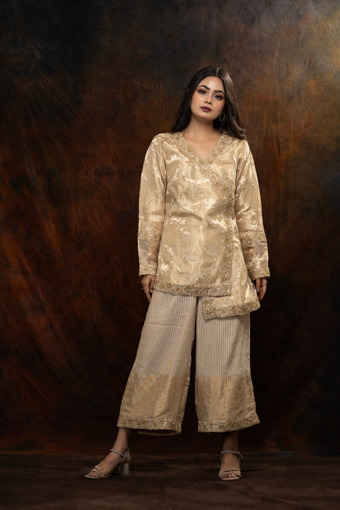 Angrakha style kurta with munga silk pant