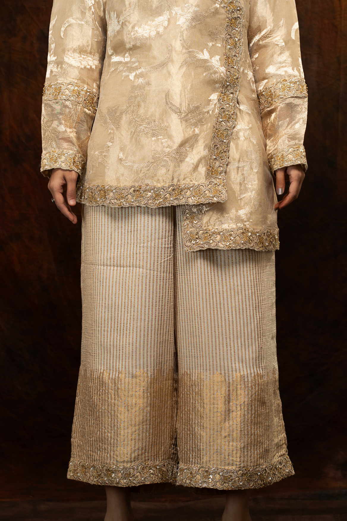 Angrakha style kurta with munga silk pant